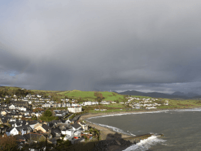 town along the sea on cloudy and rainy day