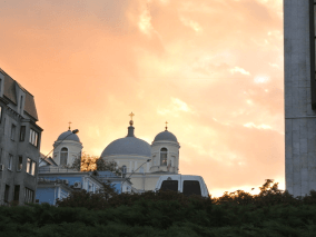sunset over a curch